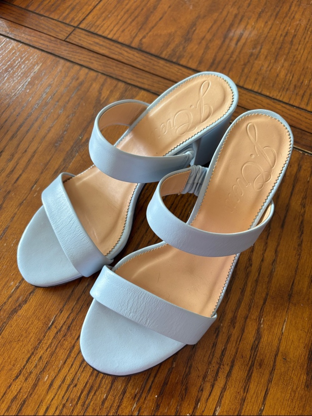 J. Crew Pale Blue Double-Strap Slide Heels
